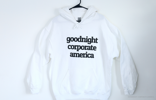 Goodnight Corporate America Block Print White Hoodie